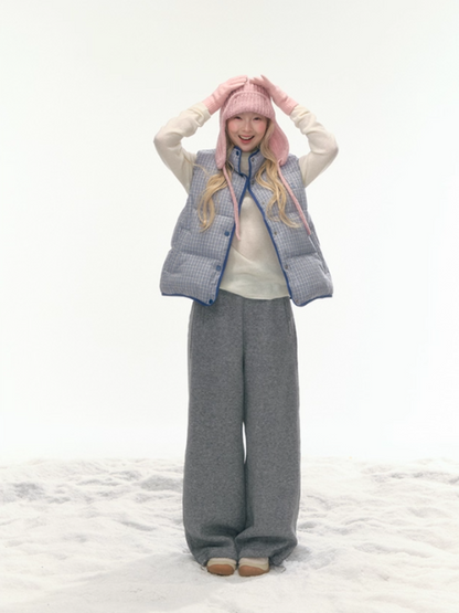 "Trace Line" Contrast-Embroidery Elastic Knit Pants LL2025466