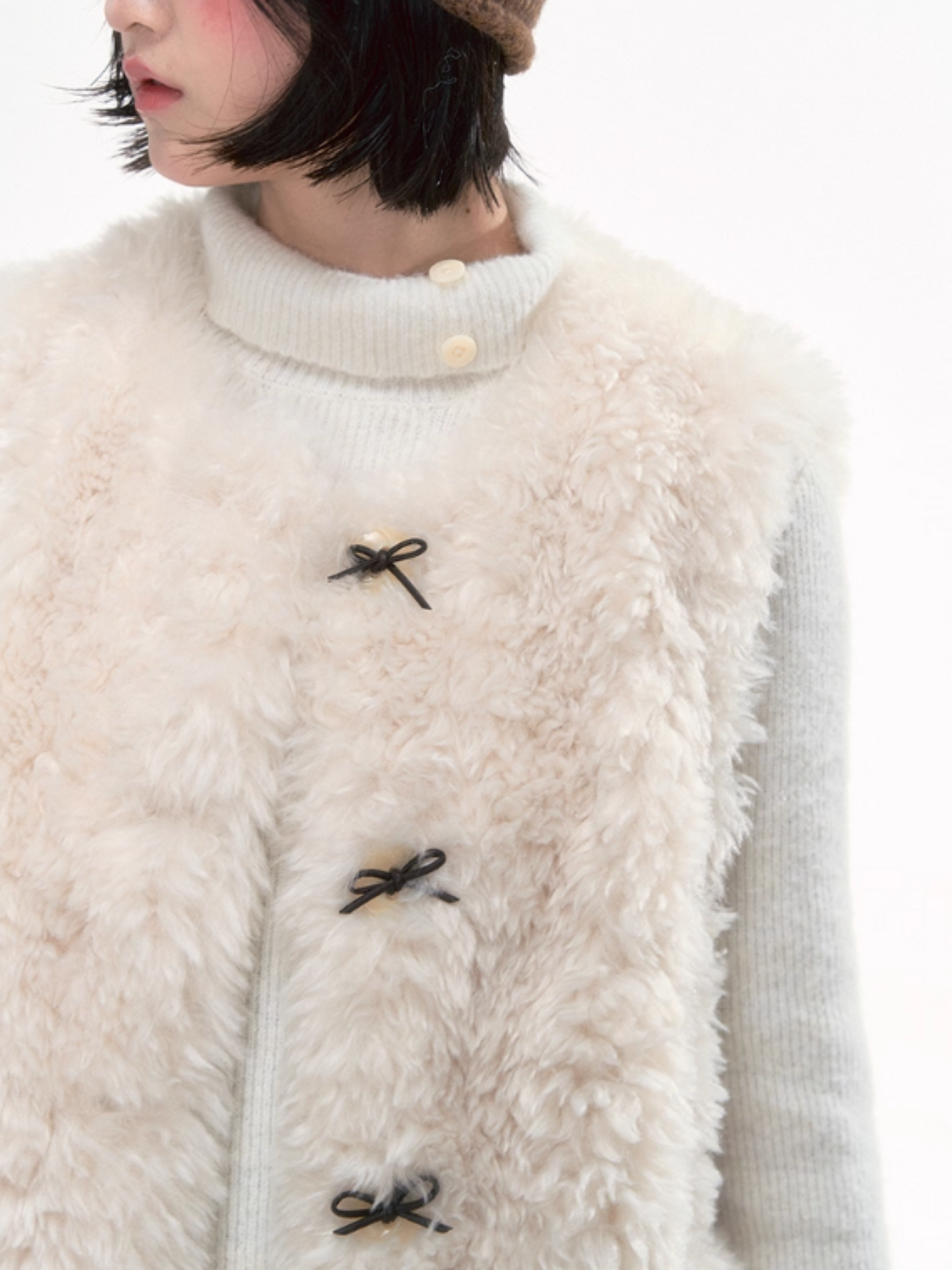 “Cloud Mousse” Soft Fuzzy Vest with Bow Detail LL2025276