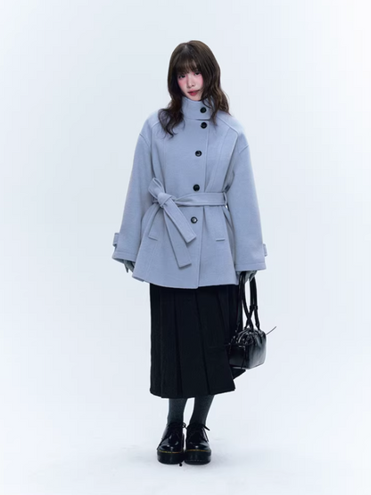 CREAMO2奶油氧气 - Soft Mist Blue Vintage Academy Wool-Blend Midi Coat