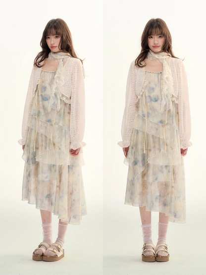 Soft Beige Layered Lace Slip Dress LL2026096