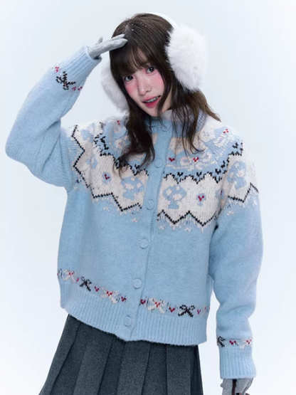 CREAMO2奶油氧气 - Soft Blue Fair Isle Raglan Knit Sweater
