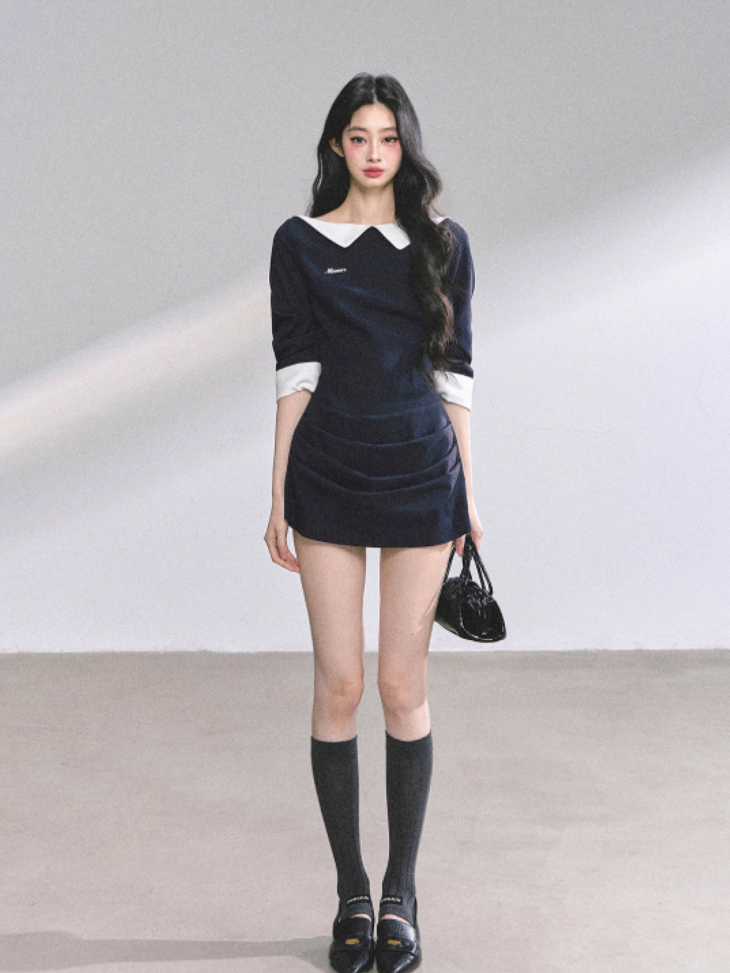 少也眼 Navy Blue High-End Hepburn Style Sexy Bodycon Mini Dress