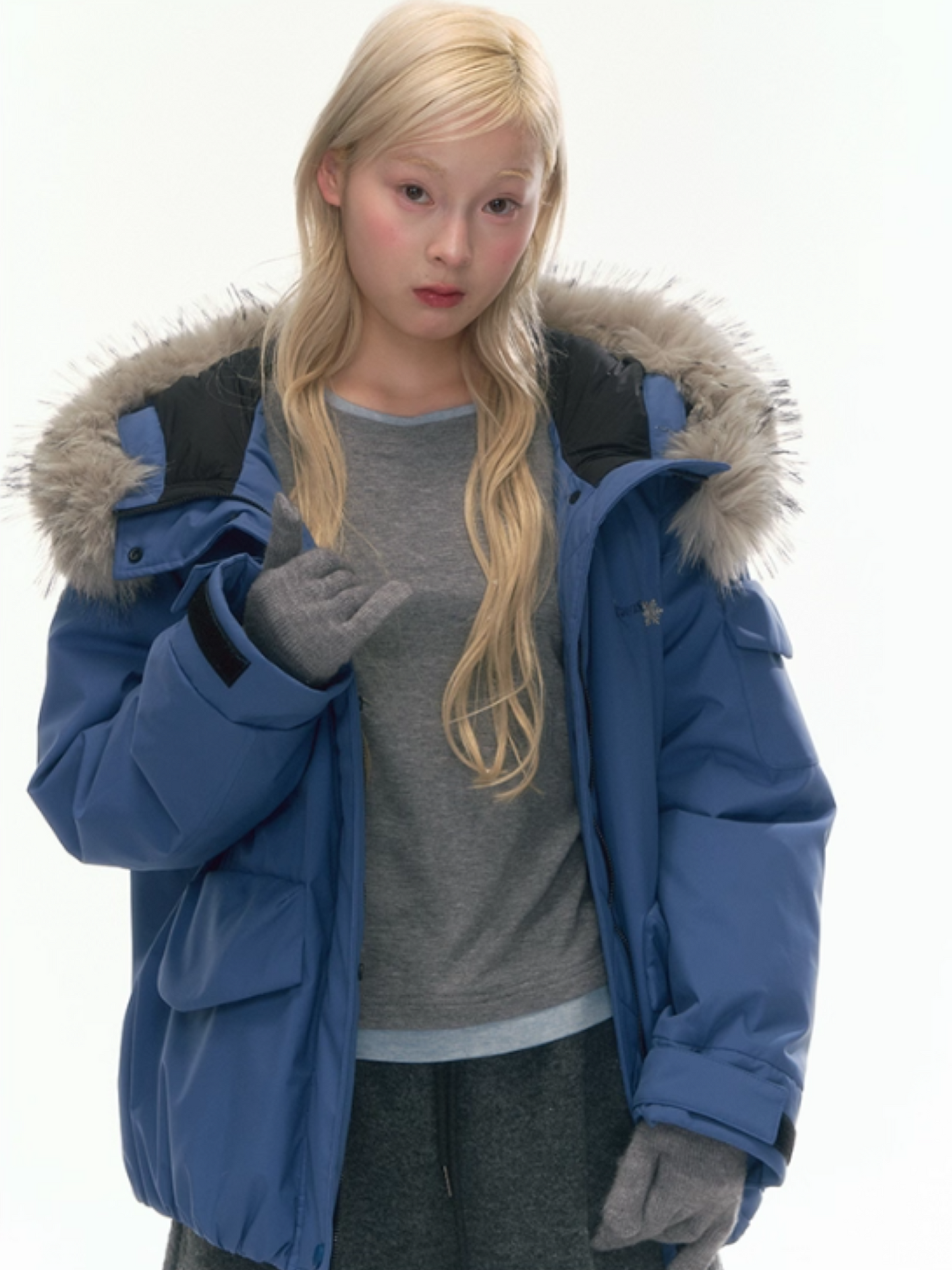 "Cloud Drift Guide" Deep Gray-Blue Puff-Parka Down Coat LL2025441