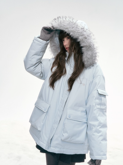 "Winter Serenade" Detachable Fur-Trim Parka – Glacier Blue LL2025315