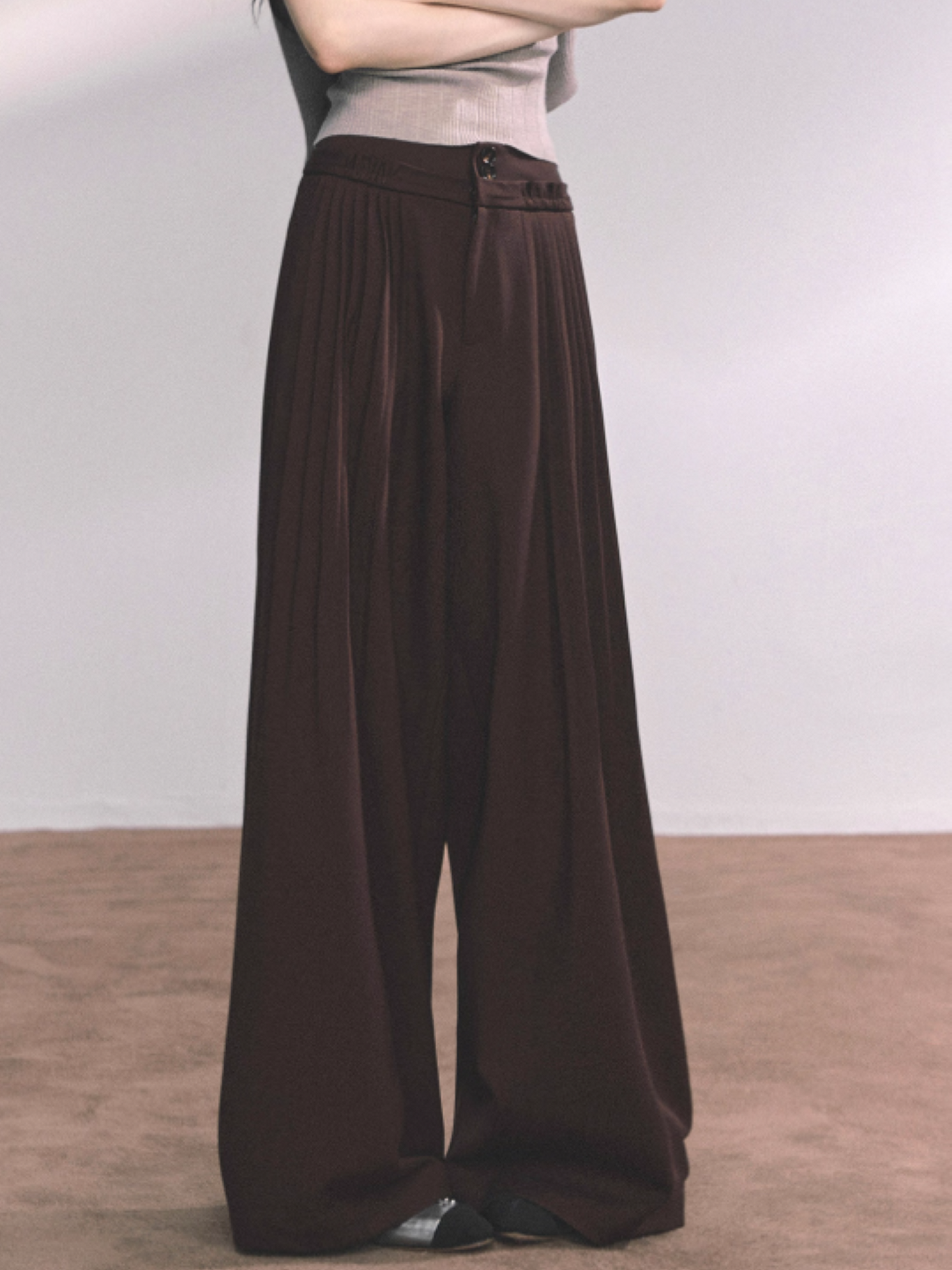 "垂感懒懒裤" American Relaxed Wide-Leg Trousers – Gray/ Coffee