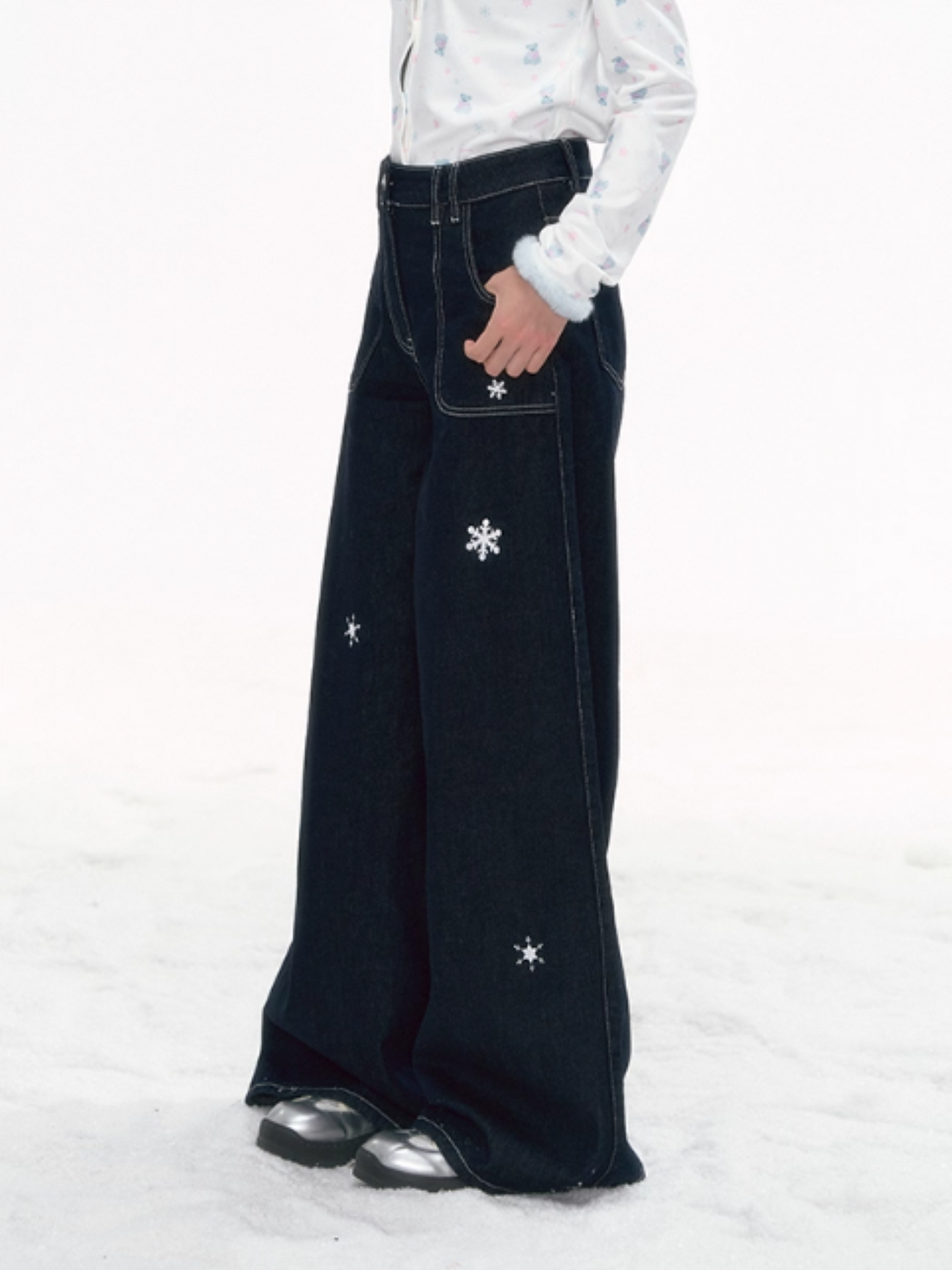 “Milk & Snowflake” Retro Wide-Leg Jeans PP2025288
