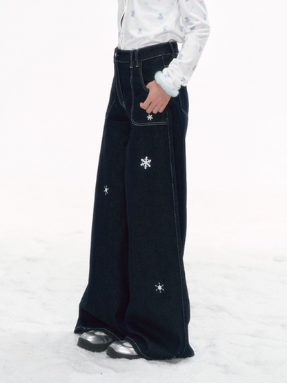 “Milk & Snowflake” Retro Wide-Leg Jeans PP2025288