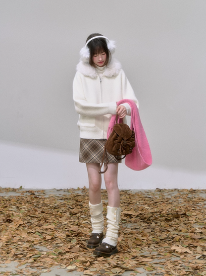 "糖霜玫境" Soft Girl Bow Pocket Hoodie Cardigan – Pastel Pink/ Milky White