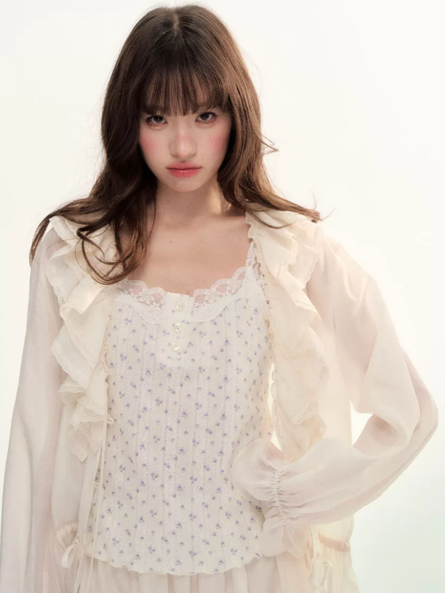 Camellia Mist Ruffle Cardigan & Mini Skirt Set WW2026107