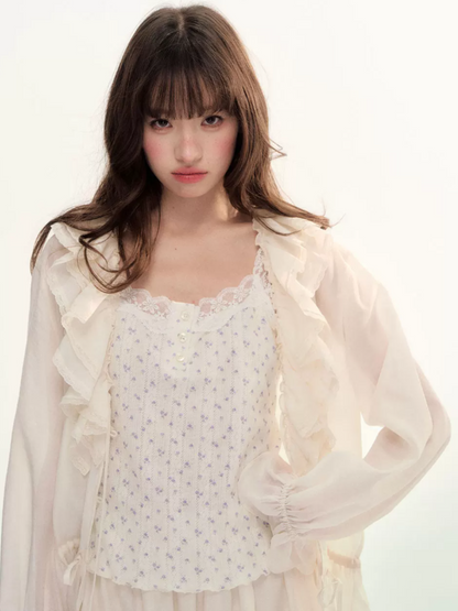 Camellia Mist Ruffle Cardigan & Mini Skirt Set WW2026107