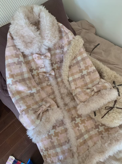 阮阮自制 - Clara Bow Blush Plaid Wool-Blend Padded Coat