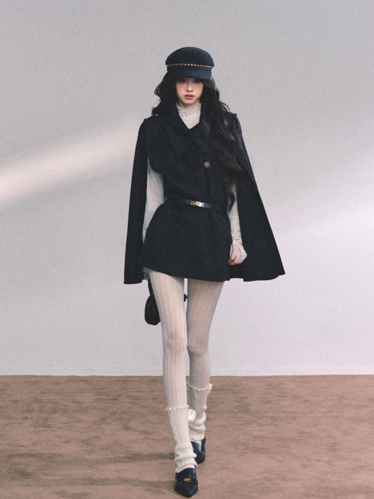 "巴黎新贵" French Heiress Waist-Cinched Cape Blazer