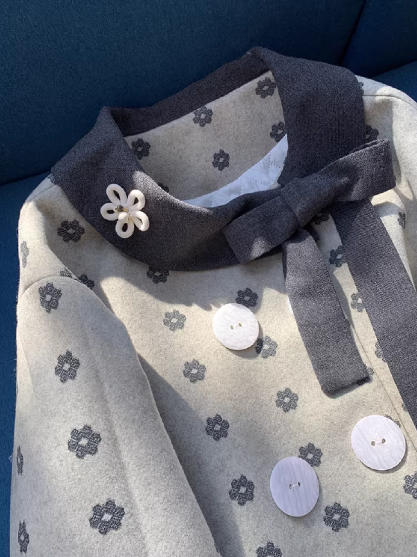 阮阮自制 - "Mild Butterfly" Bow-Embroidered Padded Wool-Blend Winter Coat
