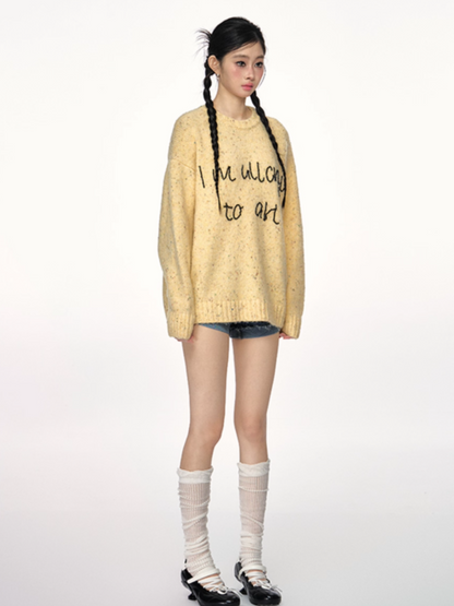 PCH - Alpaca Wool Blend Knit Pullover with Beaded Letter Embroidery