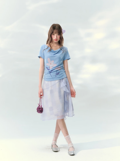 “Blossoms on Mallow” Lavender Patchwork Skirt Set WW2026082