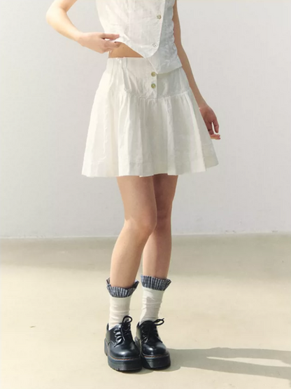 "Summer White Notes" Textured Shirt & Mini Skirt Set LL2026015