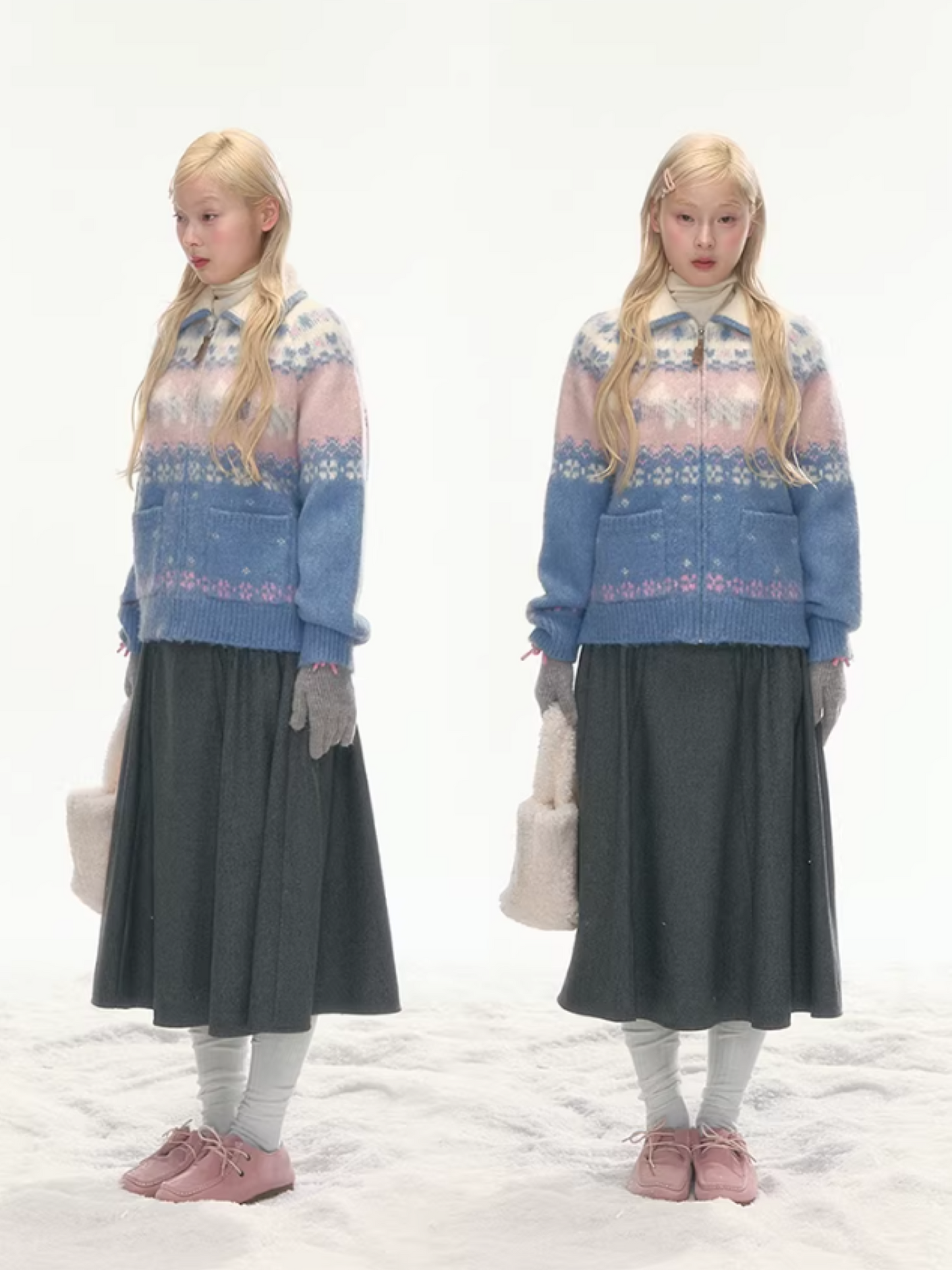 "Winter Pasture" Blue Puppy Fair Isle Knit Sweater LL2025222