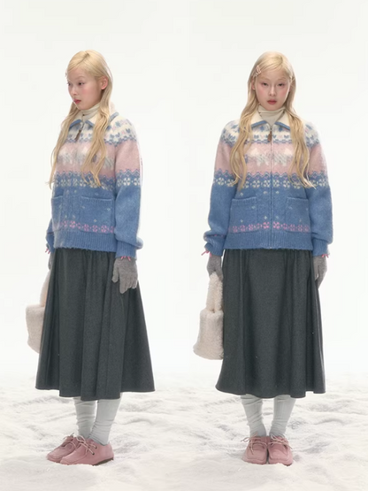"Winter Pasture" Blue Puppy Fair Isle Knit Sweater LL2025222