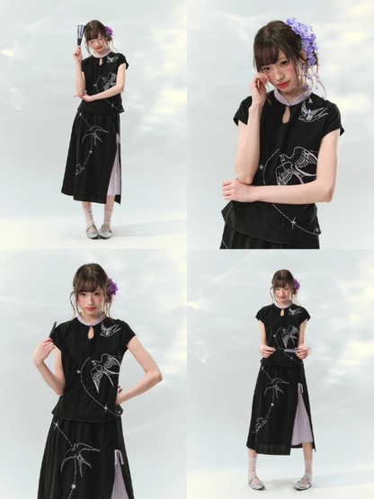 “Swallow Star Path” Modern Chinese Embroidered Skirt Set GZ2026167