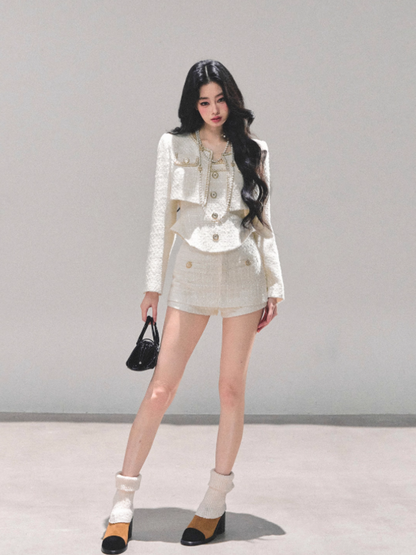 月亮落下之前 “Whispers of Cream” Tweed-Inspired 3-Piece Set