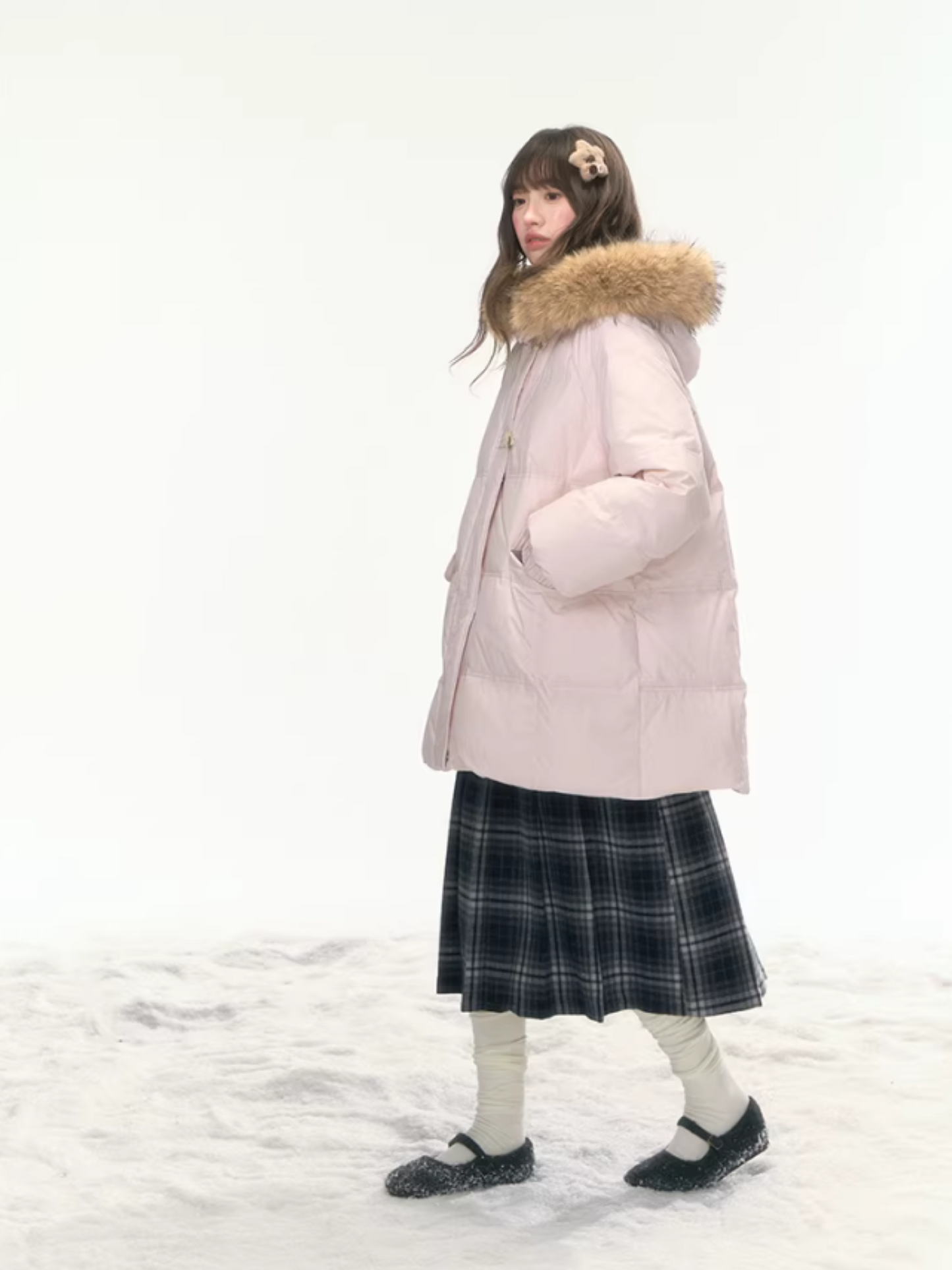 "First Snowfall" Sakura Pink Mid-Length Down Jacket LL2025473