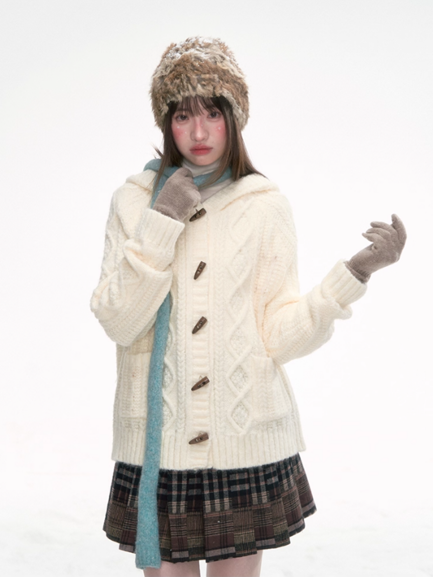 “Caramel Clouds” Hooded Cable Knit Cardigan LL2025280
