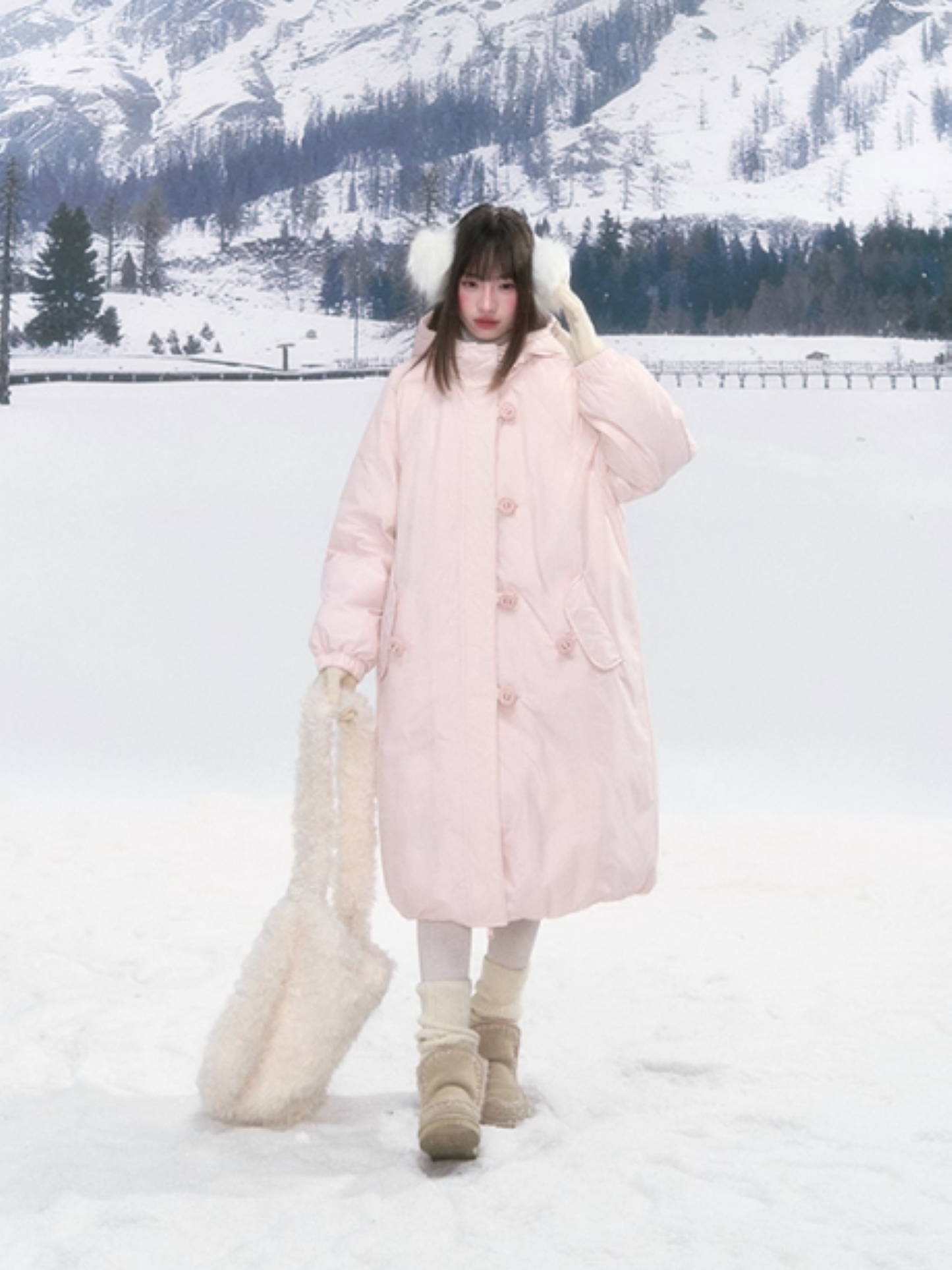 “Winter Variations” Cloud Puff Pink Reversible Long Down Coat LL2025294