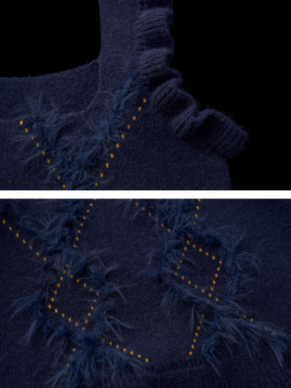 MAMC - Blue Knit Sweater Vest with Lace Trim WE747