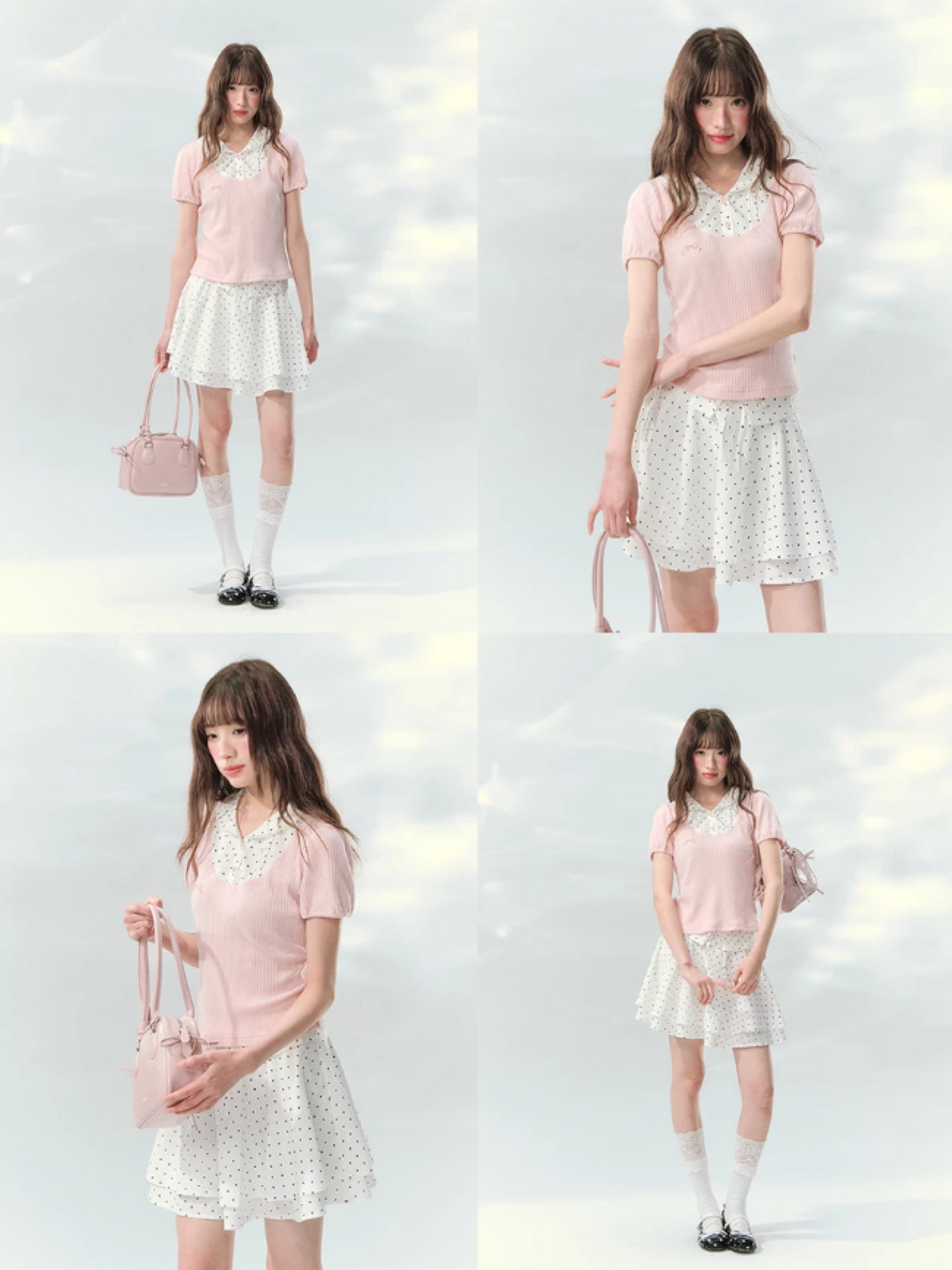 “Milk Candy Academy” Pink Polka Dot Collar Skirt Set LL2026148