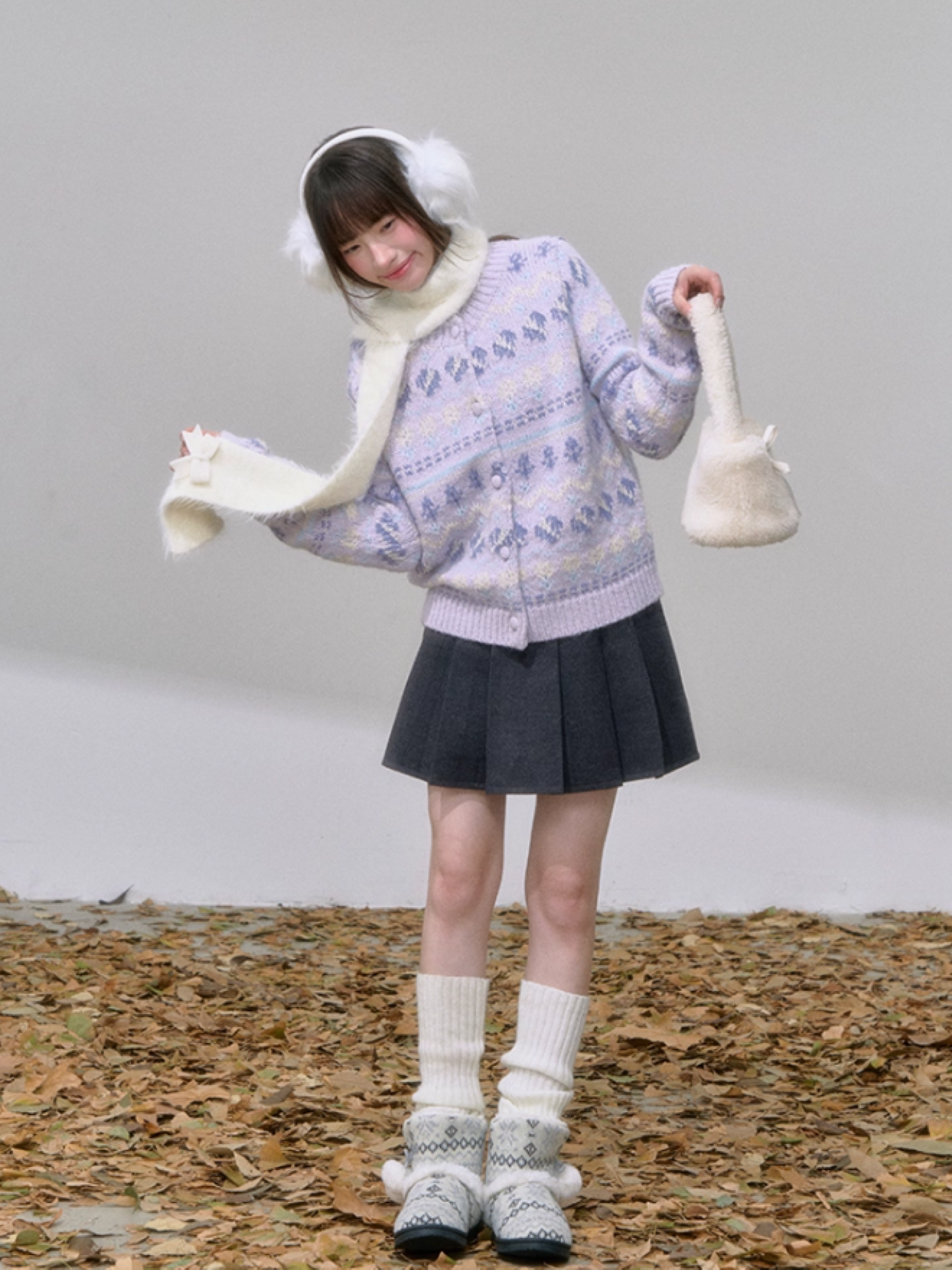 "紫韵浮纹" Purple Fair Isle Knit Cardigan
