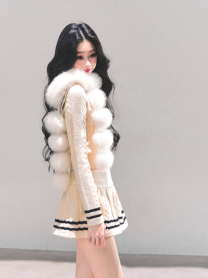 "晚风的低语" French Knit Co-ord Set – Beige Top & Mini Skirt