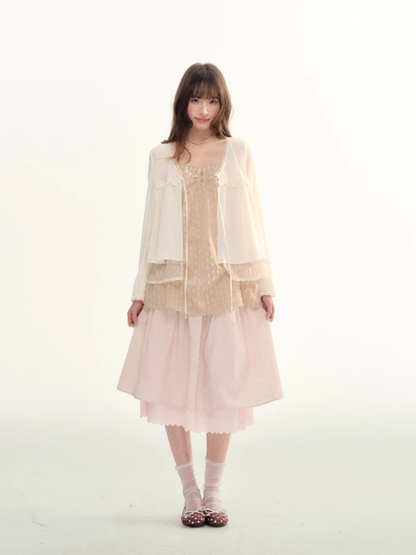 Lace Trim A-Line Elastic Waist Midi Skirt WW2026098