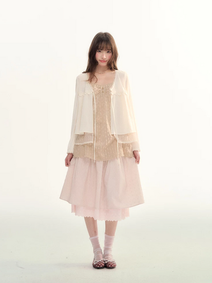 Lace Trim A-Line Elastic Waist Midi Skirt WW2026098