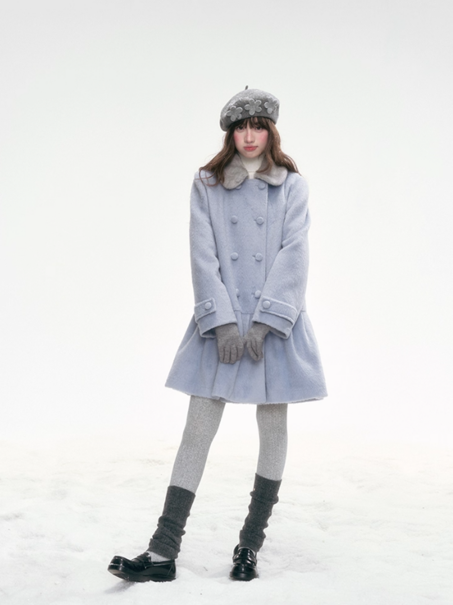 "Snowlit Starry Night" Blue Wool Coat SJ2025332