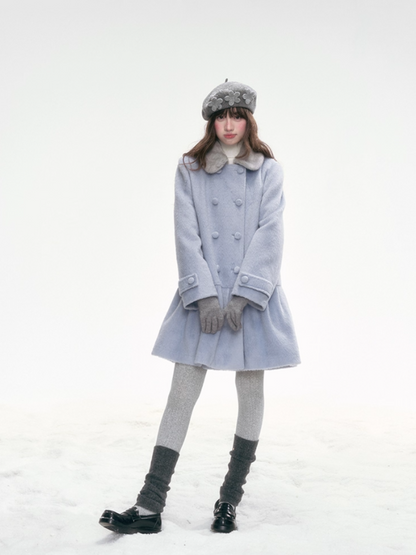 "Snowlit Starry Night" Blue Wool Coat SJ2025332