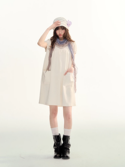 Milk Puff Lace Trim Babydoll Dress LL2026079