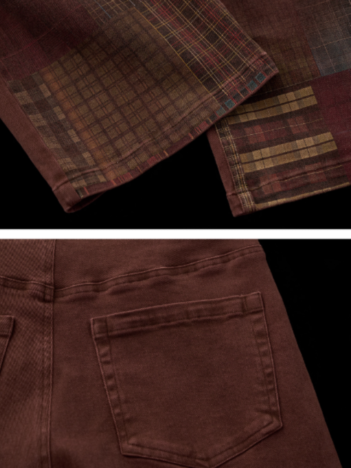 MAMC - Vintage Plaid Print Brown Jeans