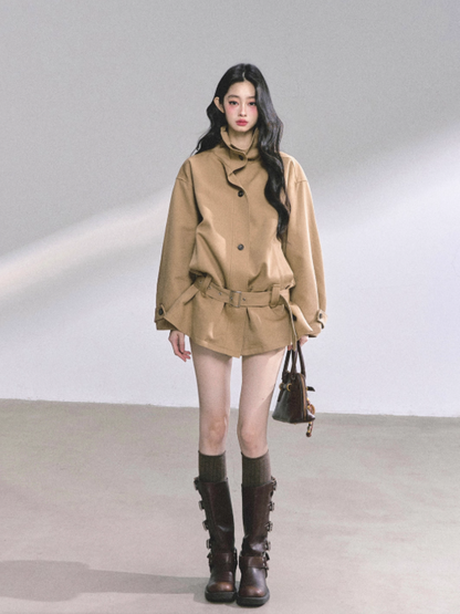少也眼 Sydney Holiday French Hepburn Style Trench Coat (Khaki)