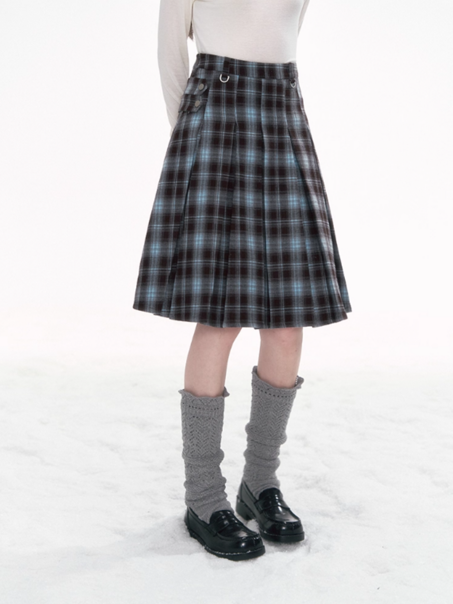 '棕蓝序曲' Blue-Brown Plaid Skirt