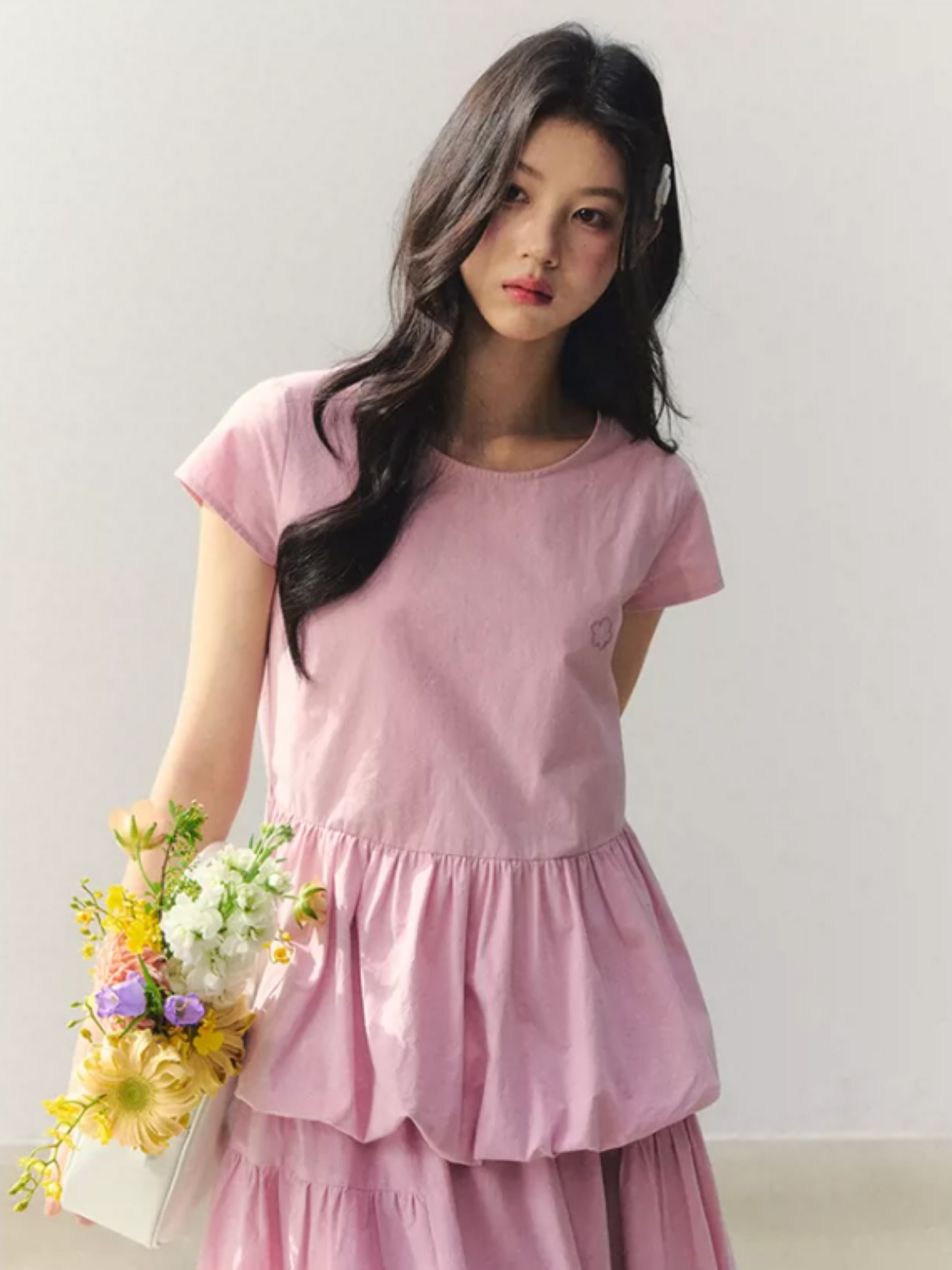 "Raspberry Bloom Letter" Sleeveless Top & Bubble Skirt Set SJ2026018