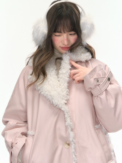 "Fuzzy Signal" Pale Pink PU-Trim 90% Down Jacket LL2025465