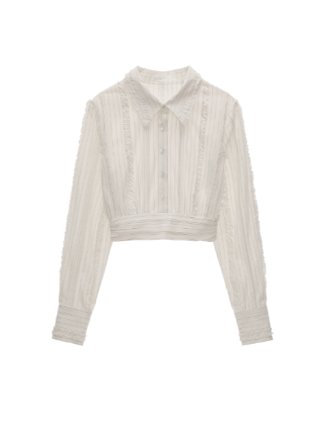 MAMC - Layered Striped Waist-Cinched White Shirt WE727