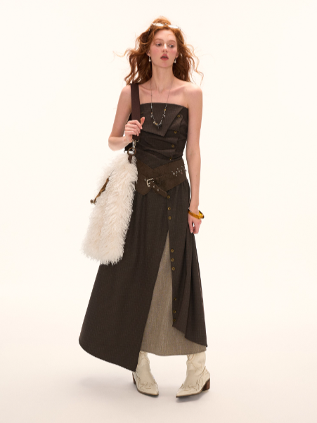 MAMC - Dark Academia Layered Strapless Midi Dress