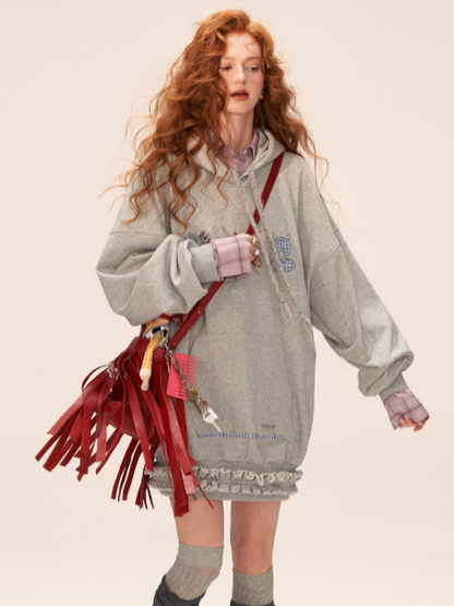 MAMC - Plaid Patch Embroidered Hoodie Dress WE808 - GRAY