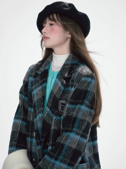 冰雪 - Plaid College Style Woolen Coat