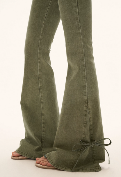 Vintage Multi-Belt Flared Jeans - Olive Green WE938