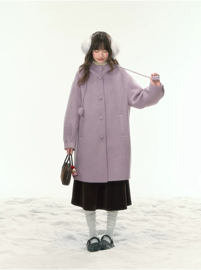 [CAN] “Soft Mist Tulip” Purple Long Hooded Wool Coat WW2025446