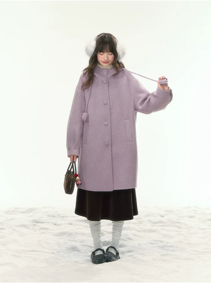 [CAN] “Soft Mist Tulip” Purple Long Hooded Wool Coat WW2025446