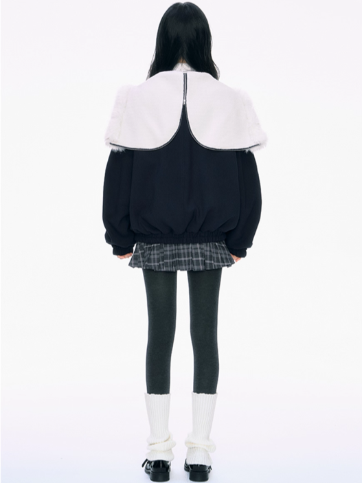 PCH - Navy Blue Padded Jacket with Faux Fur Collar