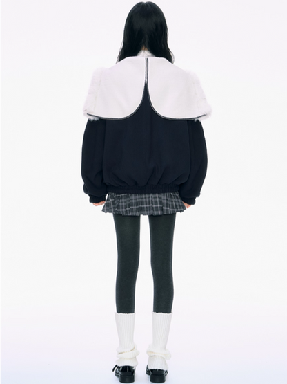 PCH - Navy Blue Padded Jacket with Faux Fur Collar